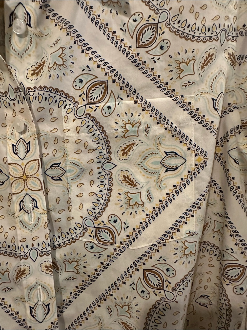 Lands' End Cream Button-Down Shirt with Subtle Multi-Color Medallion Print - Picture 3 of 7